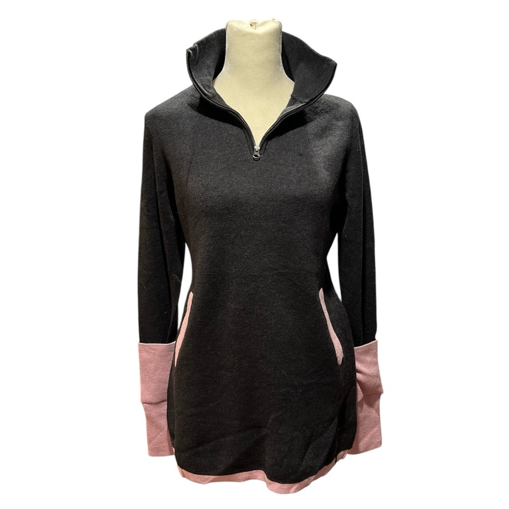 CYNTHIA ROWLEY Women's Grayish Black and Old Rose Quarter-Zip Mini, S
